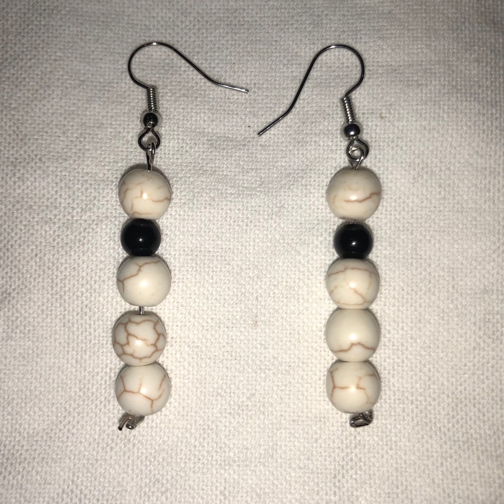 Black and white handmade marble earrings